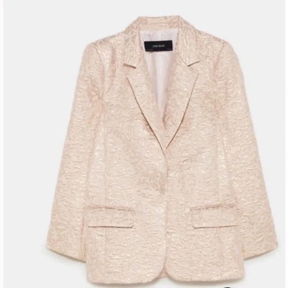 NEW Zara Jacquard Rose Gold Metallic Blazer